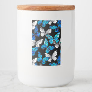 Dark Seamless Pattern with Blue Butterflies Morpho Food Label