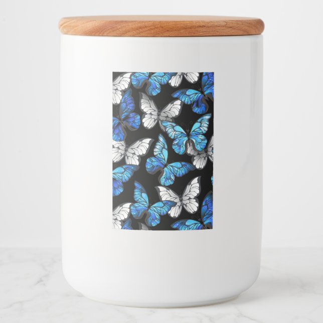 Dark Seamless Pattern with Blue Butterflies Morpho Food Label (Front)