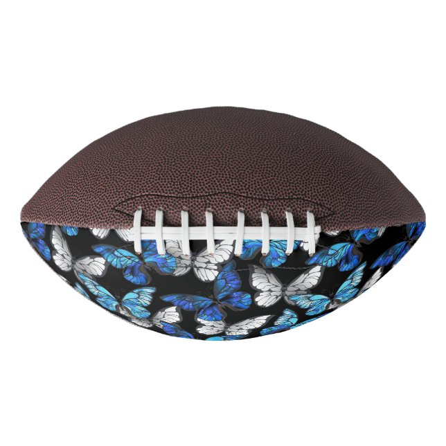 Dark Seamless Pattern with Blue Butterflies Morpho Football (Front)