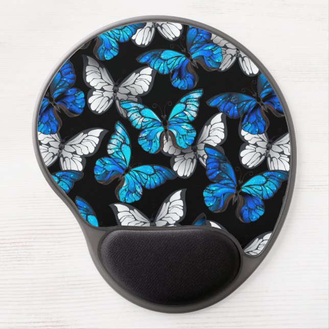 Dark Seamless Pattern with Blue Butterflies Morpho Gel Mouse Pad (Front)