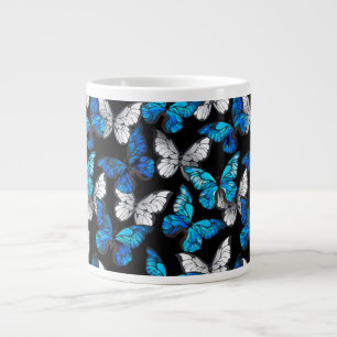 Dark Seamless Pattern with Blue Butterflies Morpho Giant Coffee Mug