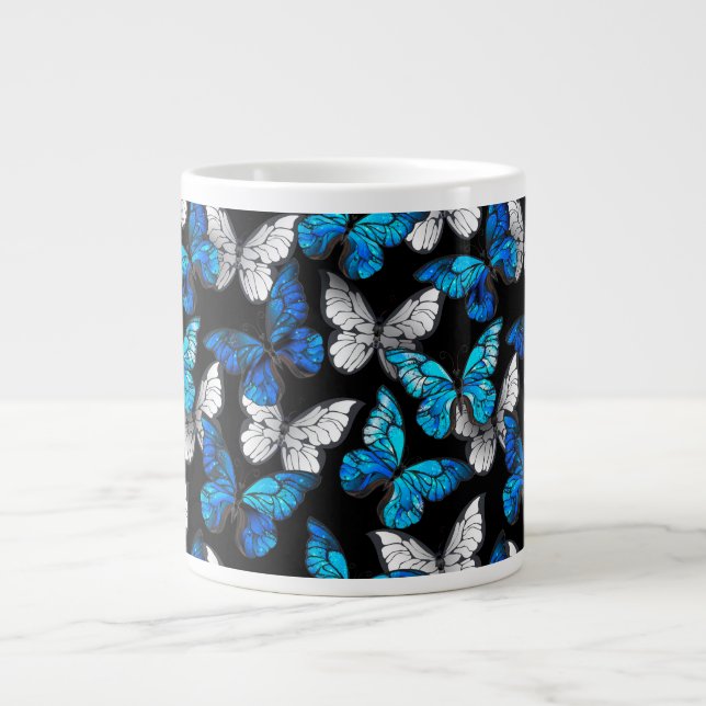 Dark Seamless Pattern with Blue Butterflies Morpho Giant Coffee Mug (Front)