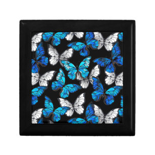 Dark Seamless Pattern with Blue Butterflies Morpho Gift Box