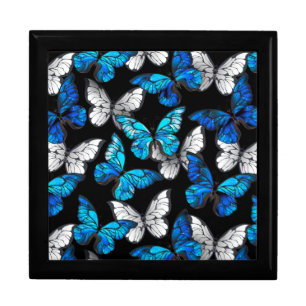 Dark Seamless Pattern with Blue Butterflies Morpho Gift Box