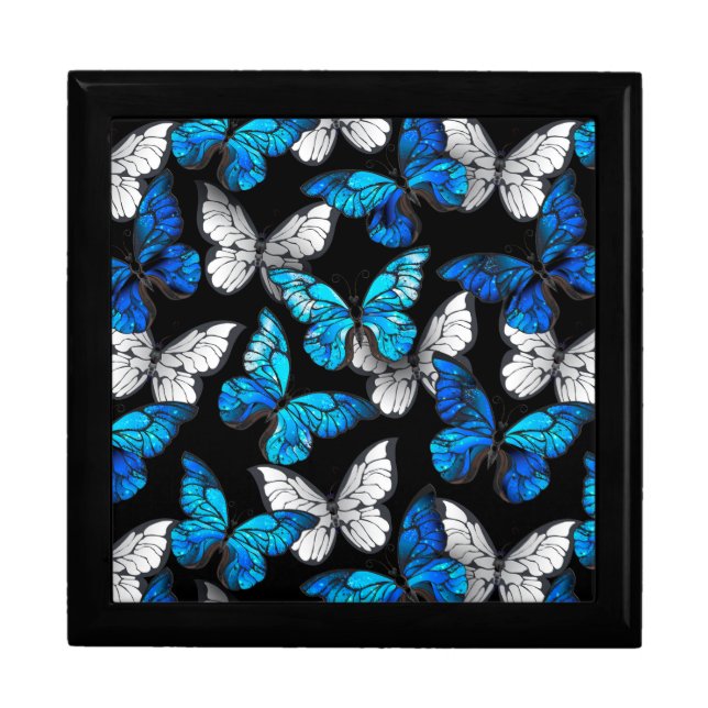 Dark Seamless Pattern with Blue Butterflies Morpho Gift Box (Front)
