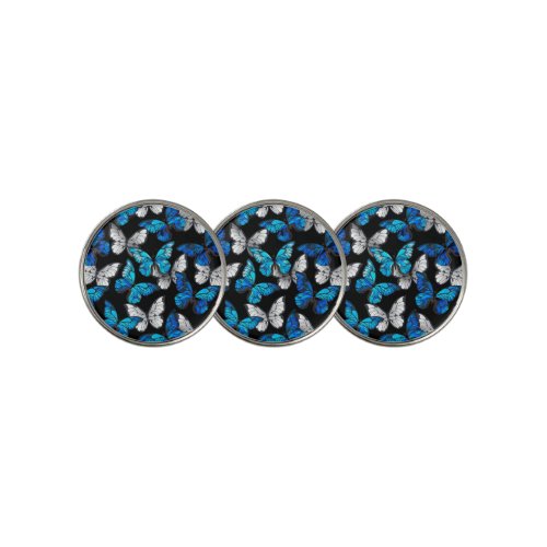 Dark Seamless Pattern with Blue Butterflies Morpho Golf Ball Marker
