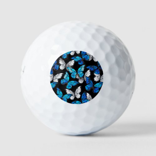 Dark Seamless Pattern with Blue Butterflies Morpho Golf Balls
