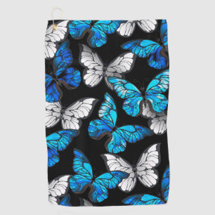 Dark Seamless Pattern with Blue Butterflies Morpho Golf Towel