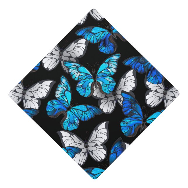 Dark Seamless Pattern with Blue Butterflies Morpho Graduation Cap Topper (Front)