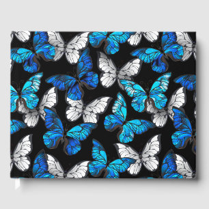 Dark Seamless Pattern with Blue Butterflies Morpho Guest Book