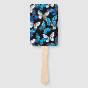 Dark Seamless Pattern with Blue Butterflies Morpho Hand Fan