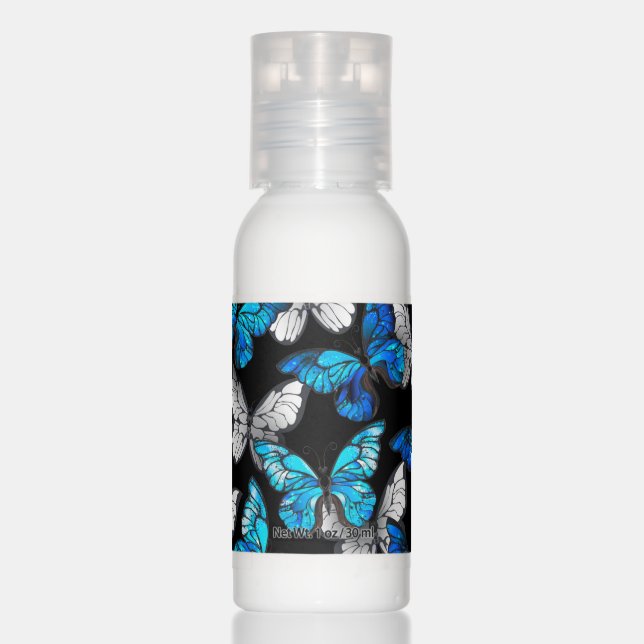 Dark Seamless Pattern with Blue Butterflies Morpho Hand Lotion (Front)