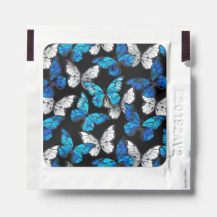Dark Seamless Pattern with Blue Butterflies Morpho Hand Sanitizer Packet