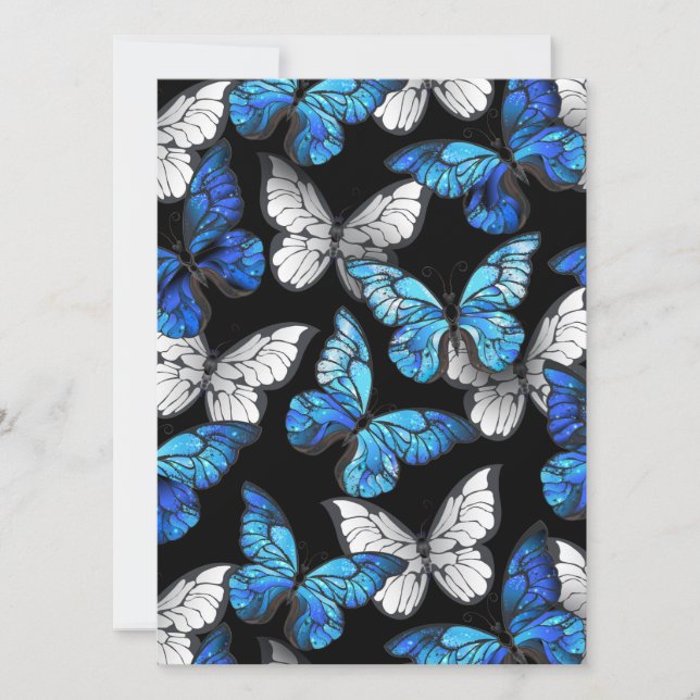 Dark Seamless Pattern with Blue Butterflies Morpho Holiday Card (Front)