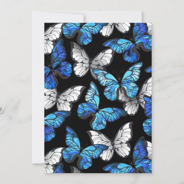 Dark Seamless Pattern with Blue Butterflies Morpho Holiday Card (Front)