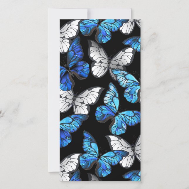 Dark Seamless Pattern with Blue Butterflies Morpho Holiday Card (Front)