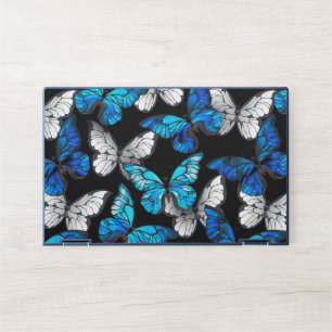 Dark Seamless Pattern with Blue Butterflies Morpho HP Laptop Skin