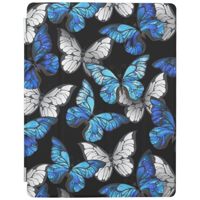 Dark Seamless Pattern with Blue Butterflies Morpho iPad Smart Cover (Front)
