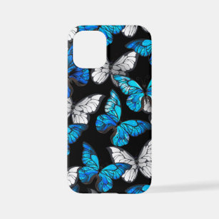 Dark Seamless Pattern with Blue Butterflies Morpho iPhone 12 Mini Case