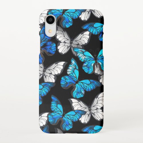 Dark Seamless Pattern with Blue Butterflies Morpho iPhone XR Case