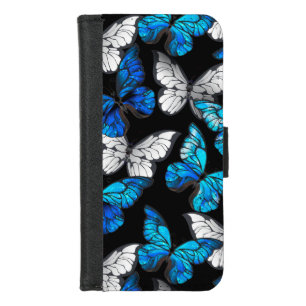 Dark Seamless Pattern with Blue Butterflies Morpho iPhone 8/7 Wallet Case