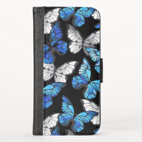 Dark Seamless Pattern with Blue Butterflies Morpho iPhone X Wallet Case