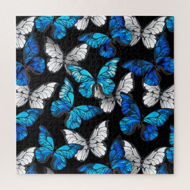 Dark Seamless Pattern with Blue Butterflies Morpho Jigsaw Puzzle (Vertical)