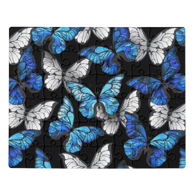 Dark Seamless Pattern with Blue Butterflies Morpho Jigsaw Puzzle (Puzzle Horizontal)