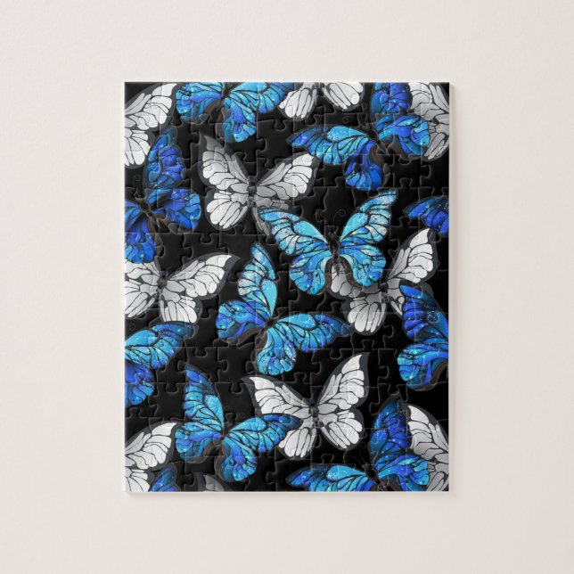 Dark Seamless Pattern with Blue Butterflies Morpho Jigsaw Puzzle (Vertical)