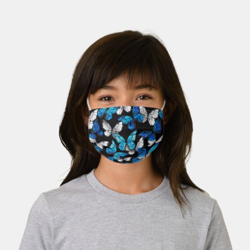 Dark Seamless Pattern with Blue Butterflies Morpho Kids Cloth Face Mask