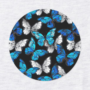 Dark Seamless Pattern with Blue Butterflies Morpho Kids' Labels