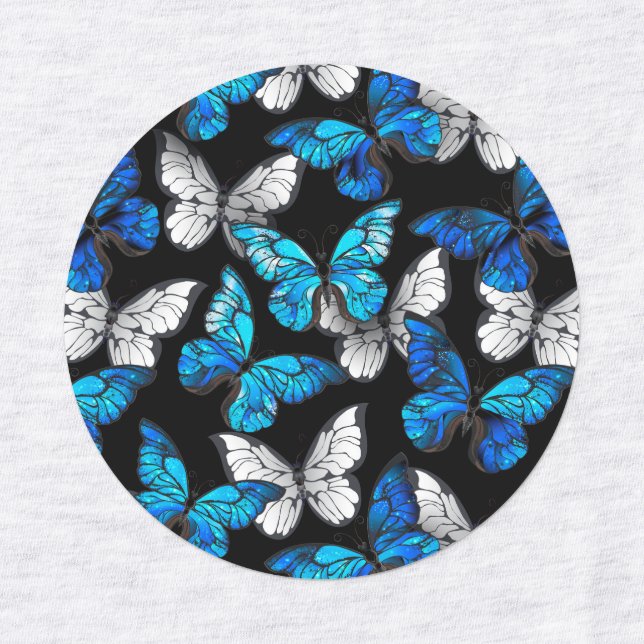 Dark Seamless Pattern with Blue Butterflies Morpho Kids' Labels (Design 1)