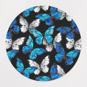 Dark Seamless Pattern with Blue Butterflies Morpho Kids' Labels