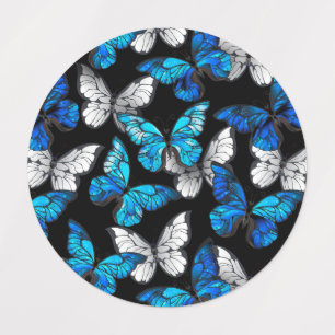 Dark Seamless Pattern with Blue Butterflies Morpho Kids' Labels