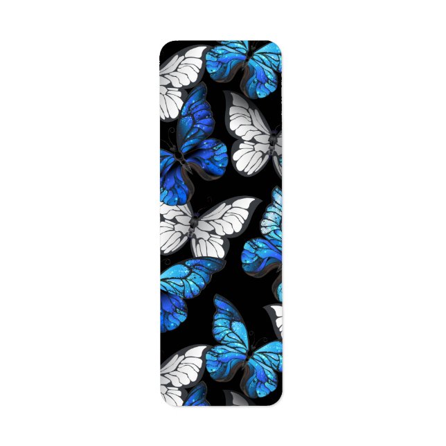 Dark Seamless Pattern with Blue Butterflies Morpho Label (Front)
