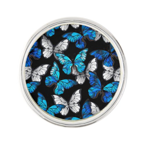 Dark Seamless Pattern with Blue Butterflies Morpho Lapel Pin