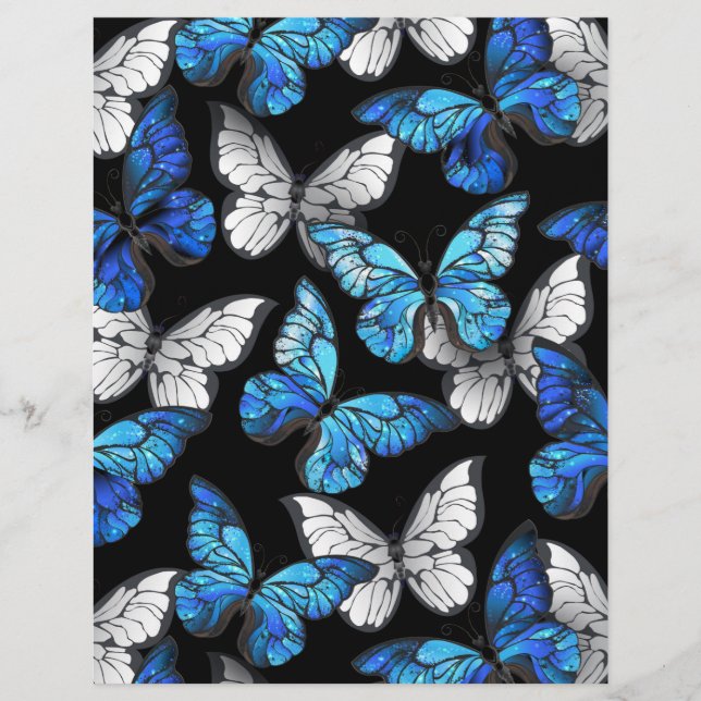 Dark Seamless Pattern with Blue Butterflies Morpho Letterhead (Front)