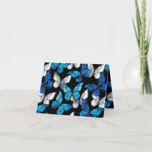 Dark Seamless Pattern with Blue Butterflies Morpho Letterpress Thank You Card