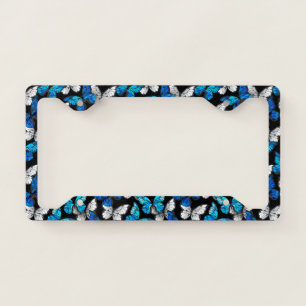 Dark Seamless Pattern with Blue Butterflies Morpho License Plate Frame