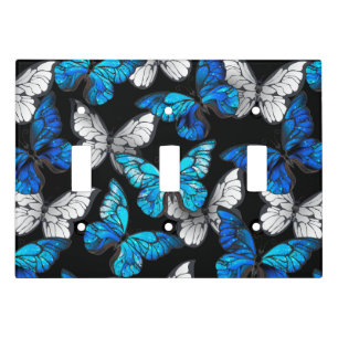 Dark Seamless Pattern with Blue Butterflies Morpho Light Switch Cover