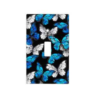 Dark Seamless Pattern with Blue Butterflies Morpho Light Switch Cover
