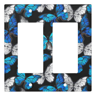 Dark Seamless Pattern with Blue Butterflies Morpho Light Switch Cover
