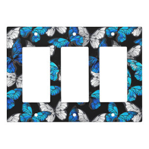 Dark Seamless Pattern with Blue Butterflies Morpho Light Switch Cover