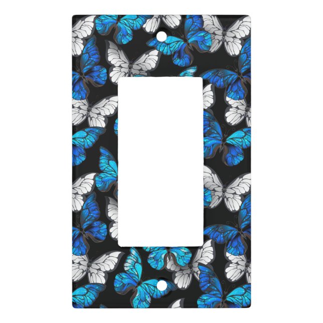 Dark Seamless Pattern with Blue Butterflies Morpho Light Switch Cover (Front)