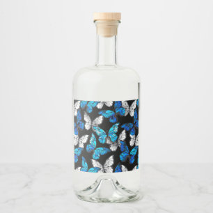 Dark Seamless Pattern with Blue Butterflies Morpho Liquor Bottle Label