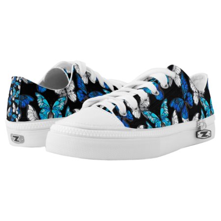 Dark Seamless Pattern With Blue Butterflies Morpho Low-top Sneakers