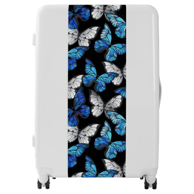 Dark Seamless Pattern with Blue Butterflies Morpho Luggage (Front)