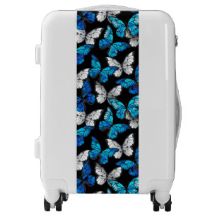 Dark Seamless Pattern with Blue Butterflies Morpho Luggage