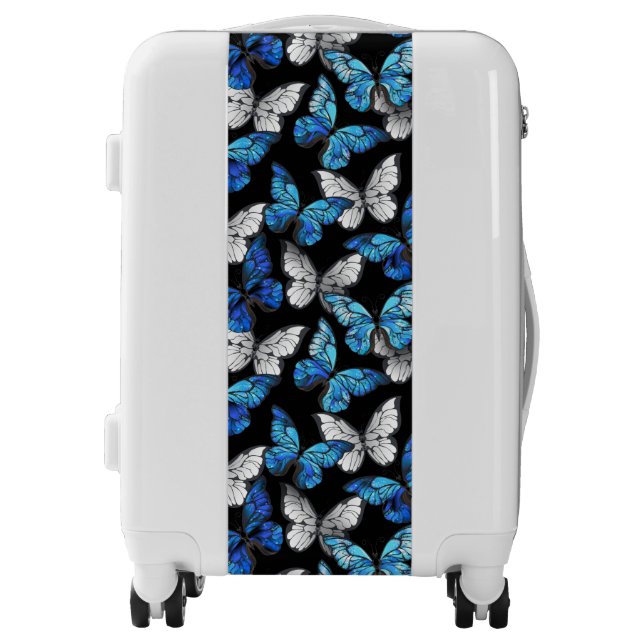 Dark Seamless Pattern with Blue Butterflies Morpho Luggage (Front)