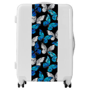 Dark Seamless Pattern with Blue Butterflies Morpho Luggage